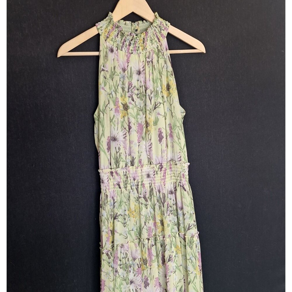 💙 Taylor Floral Mock Neck Cinched Waist Maxi Dress Size 10 Lined Preppy Summer - Picture 3 of 8
